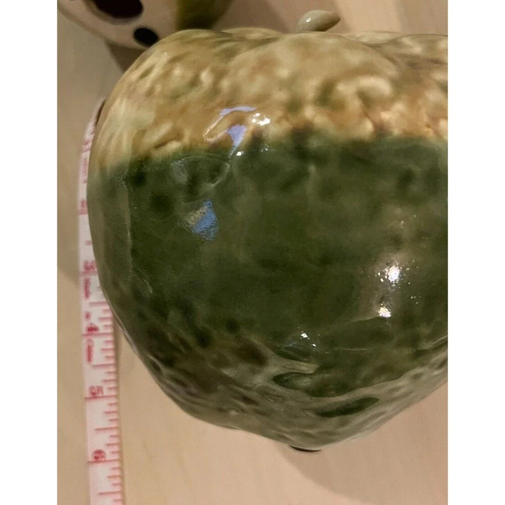 3 Ceramic Pear apple Fruit Figurine Set Lime Green Apple Minimal Art Deco glass